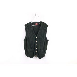 Vintage 90s Grunge Medium Ribbed Knit Kurt Cobain Cardigan Sweater Vest Green